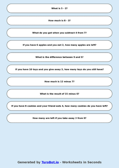 Math - Year 2 - Subtraction Practice