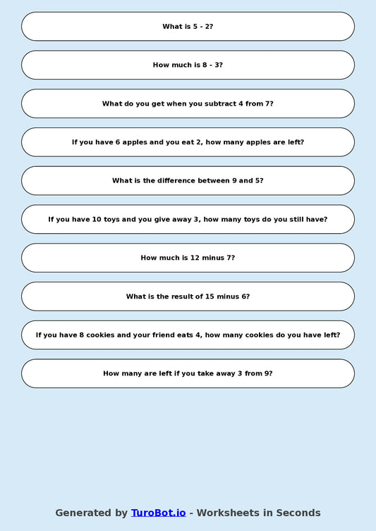Math - Year 2 - Subtraction Practice