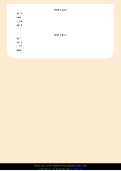 Free Worksheet - Year 3 Mathematics Multiplication Facts Practice Multiple Choice