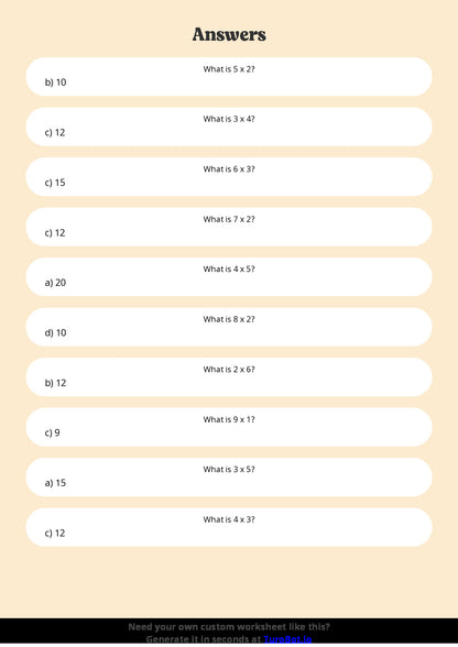 Free Worksheet - Year 3 Mathematics Multiplication Facts Practice Multiple Choice