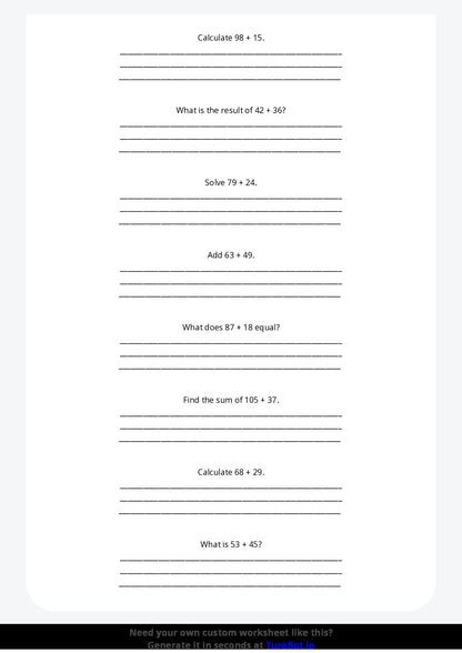 Free Worksheet - Year 3 Math Solving Multi-Digit Addition Problems Short Answer Response