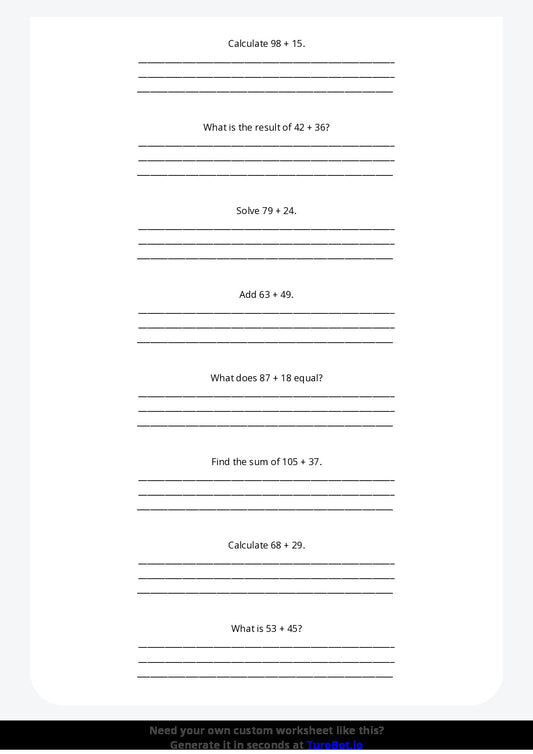 Free Worksheet - Year 3 Math Solving Multi-Digit Addition Problems Short Answer Response