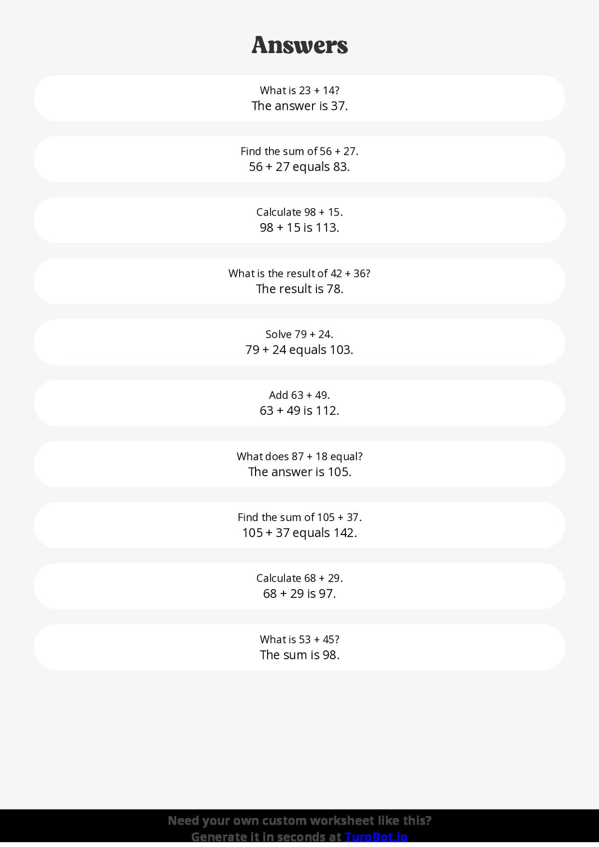 Free Worksheet - Year 3 Math Solving Multi-Digit Addition Problems Short Answer Response
