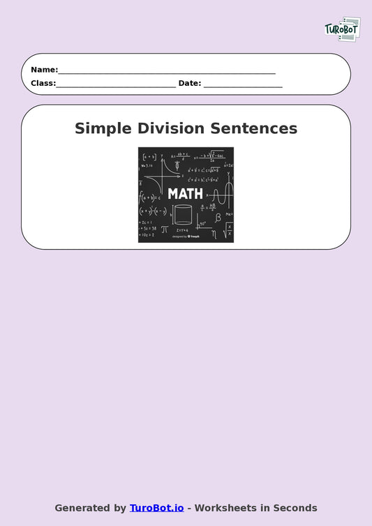 Math - Year 3 - Simple Division Sentences