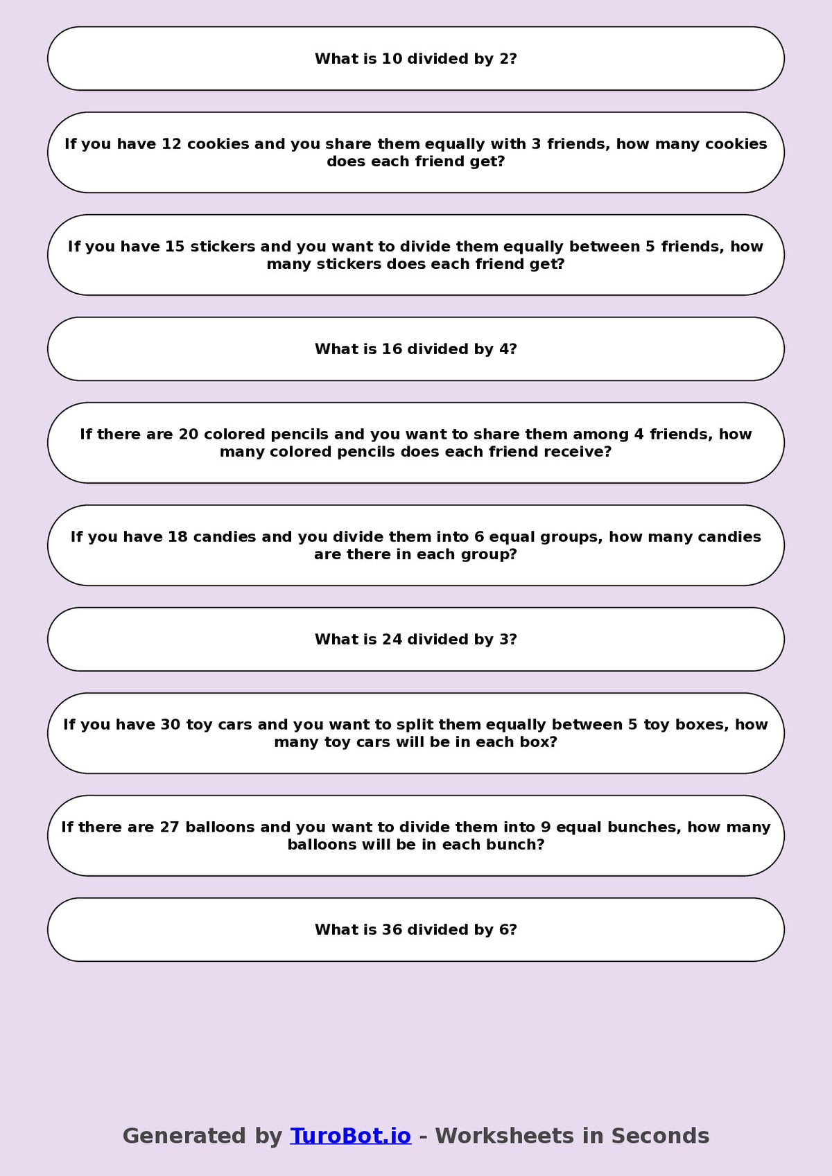 Math - Year 3 - Simple Division Sentences