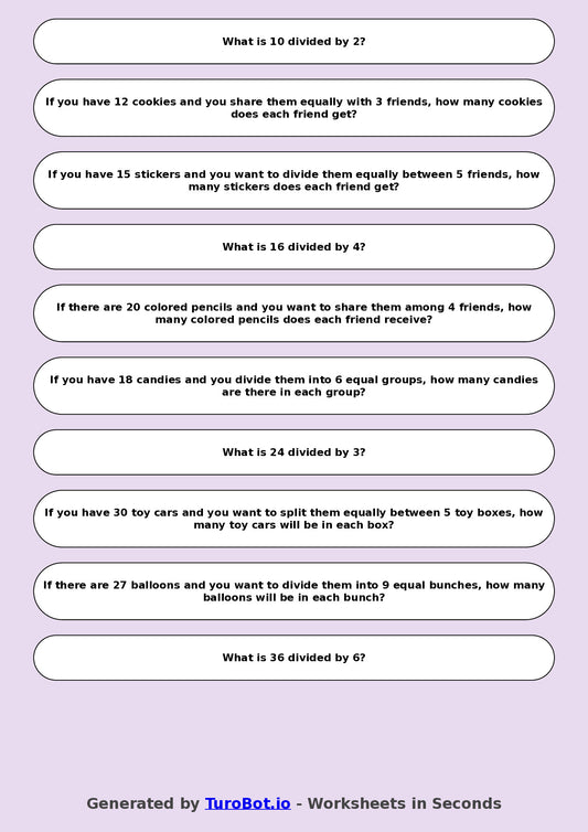 Math - Year 3 - Simple Division Sentences
