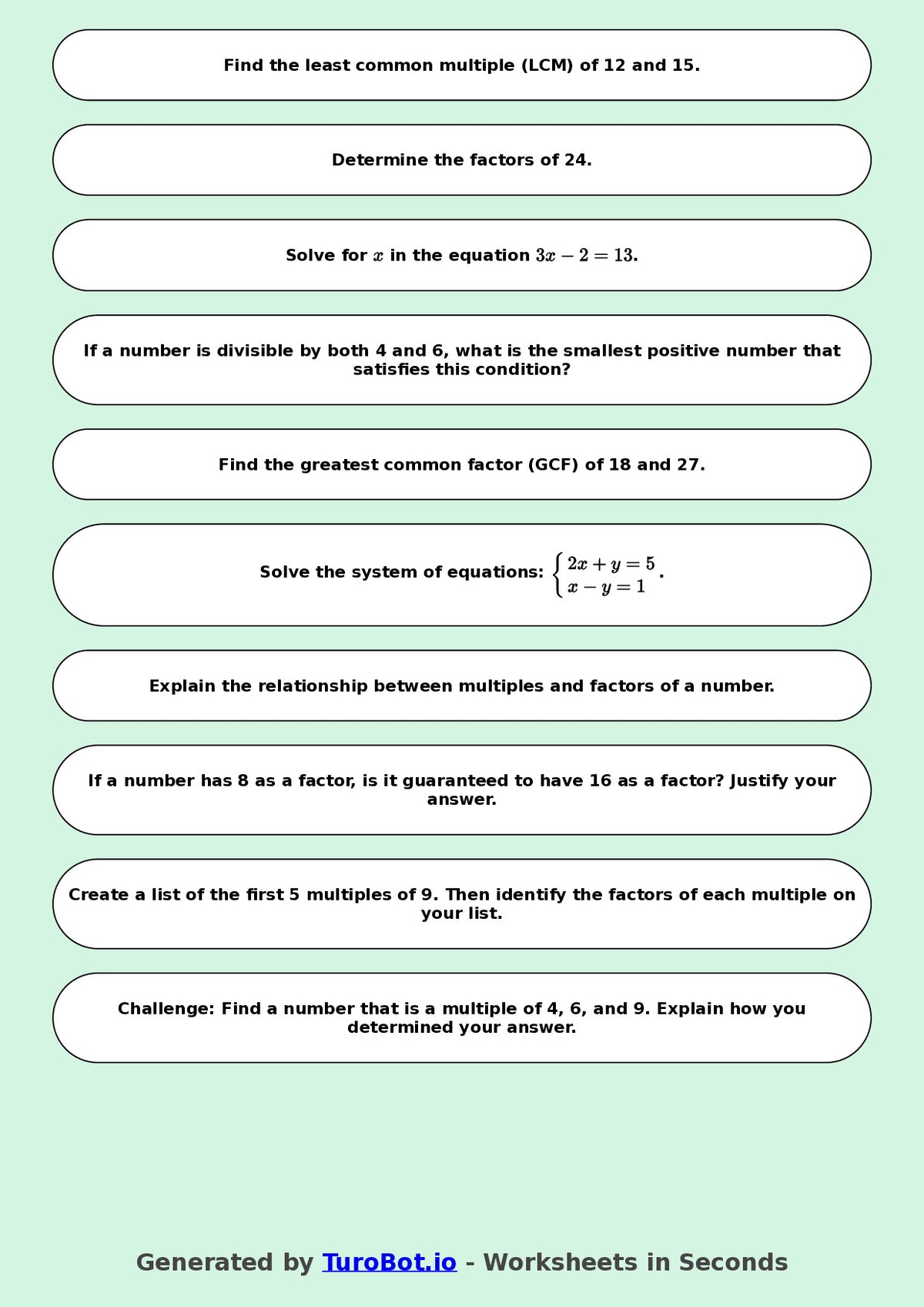 Math - Year 4 - Basic Multiples and Factors