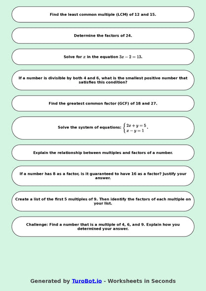 Math - Year 4 - Basic Multiples and Factors