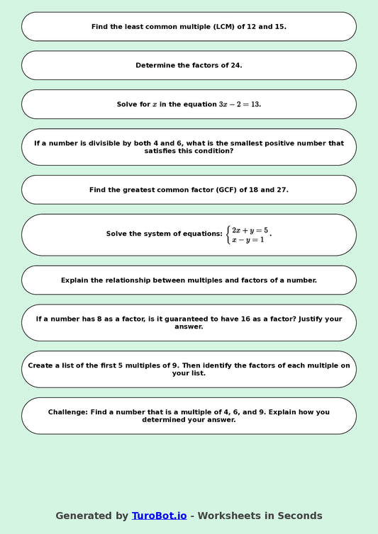 Math - Year 4 - Basic Multiples and Factors