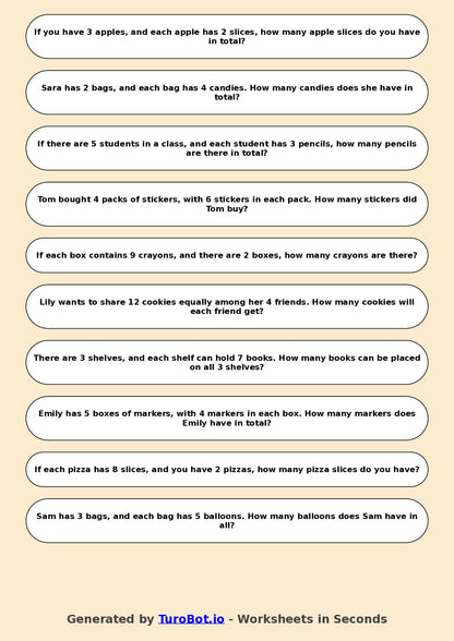 Math - Year 4 - Multiplication and Division Word Problems