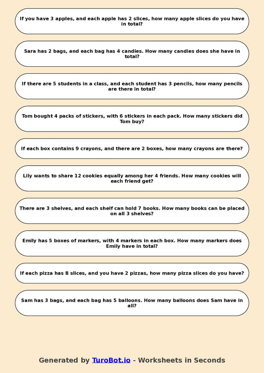 Math - Year 4 - Multiplication and Division Word Problems