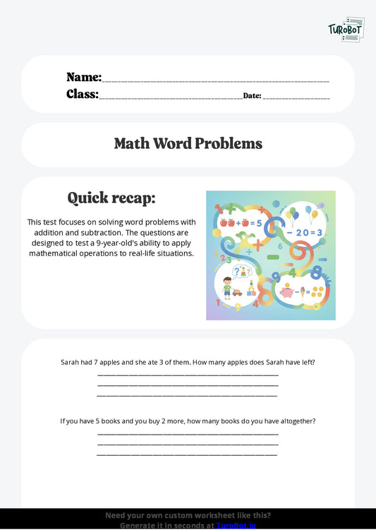 Free Worksheet - Year 4 Math Solving Word Problems with Addition and Subtraction Short Answer Response
