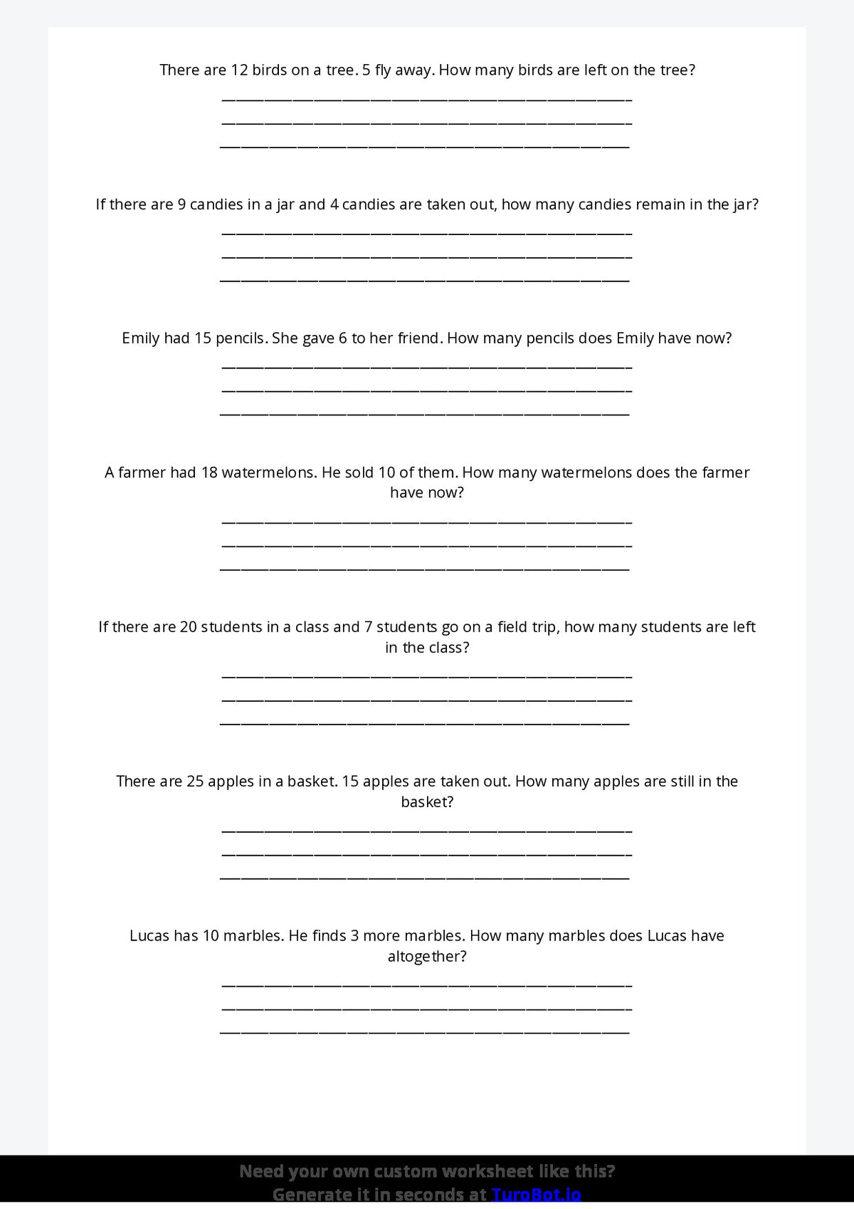 Free Worksheet - Year 4 Math Solving Word Problems with Addition and Subtraction Short Answer Response
