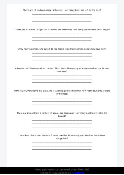 Free Worksheet - Year 4 Math Solving Word Problems with Addition and Subtraction Short Answer Response