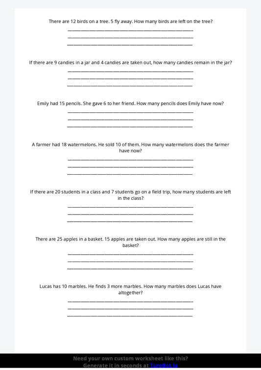 Free Worksheet - Year 4 Math Solving Word Problems with Addition and Subtraction Short Answer Response
