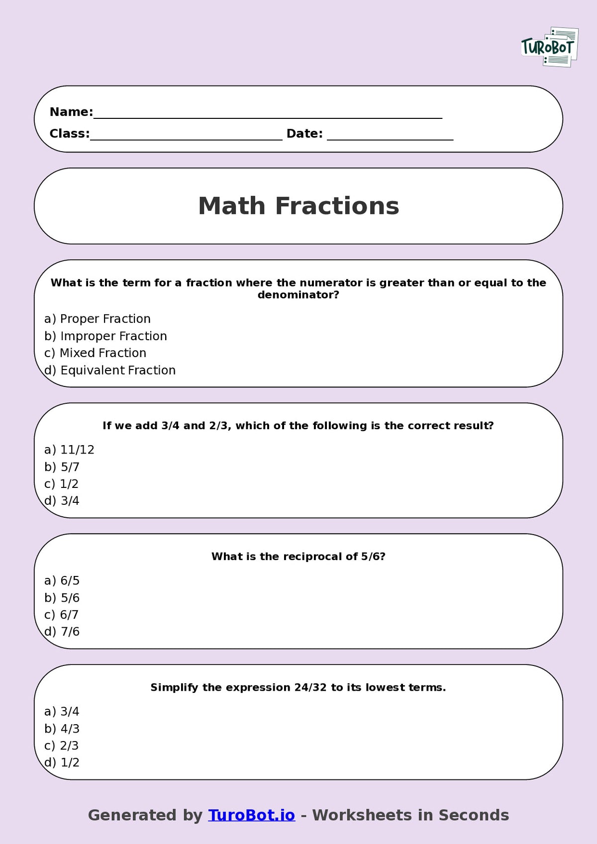Math - Year 5 - Fractions Advanced