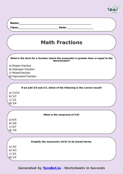 Math - Year 5 - Fractions Advanced