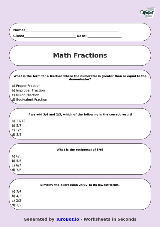 Math - Year 5 - Fractions Advanced
