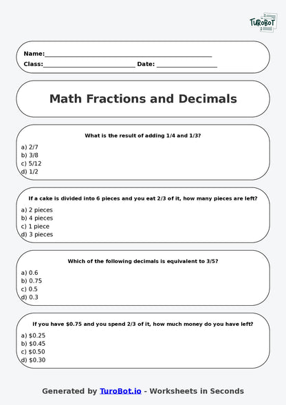 Math - Year 5 - Fractions and Decimals