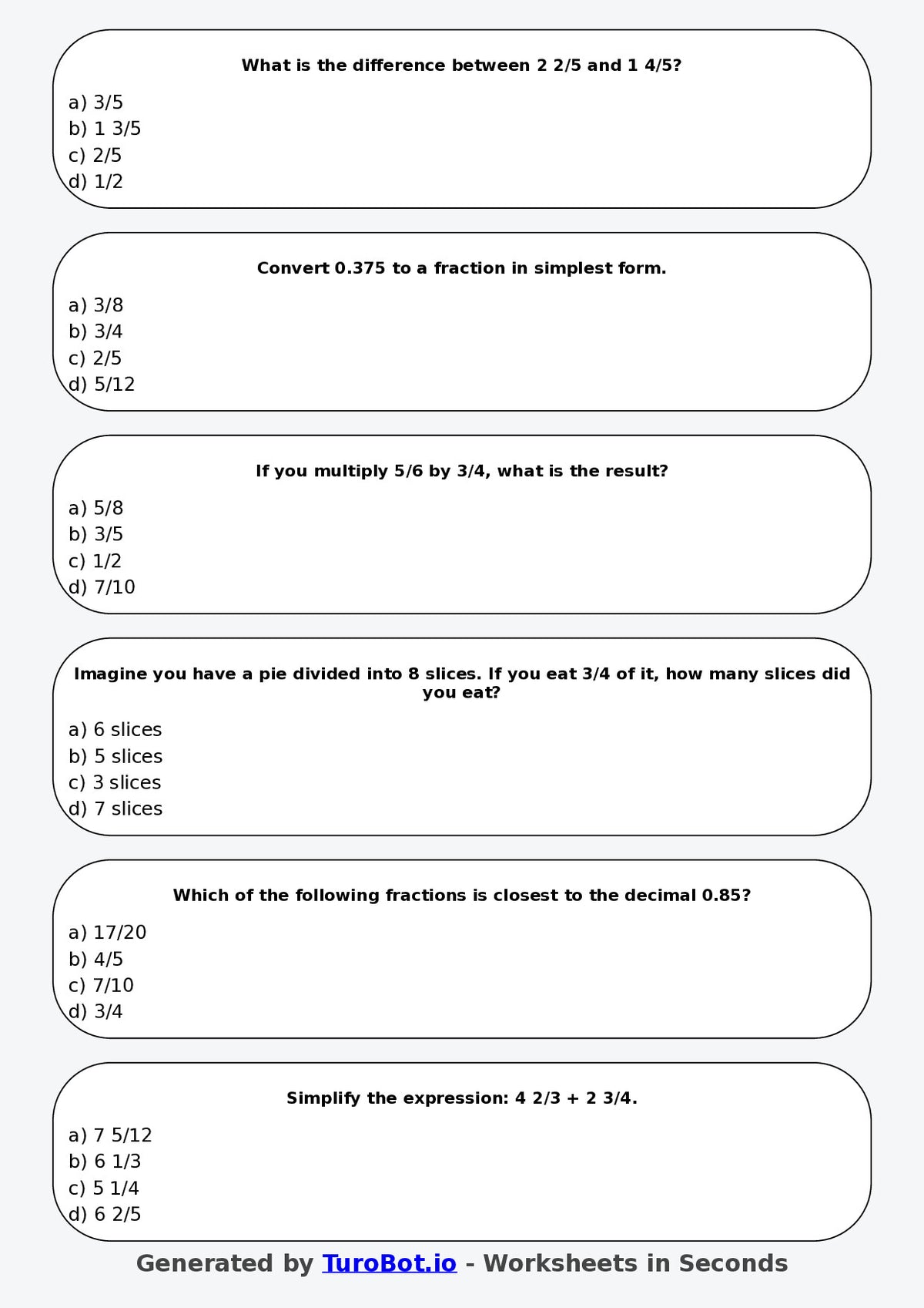 Math - Year 5 - Fractions and Decimals