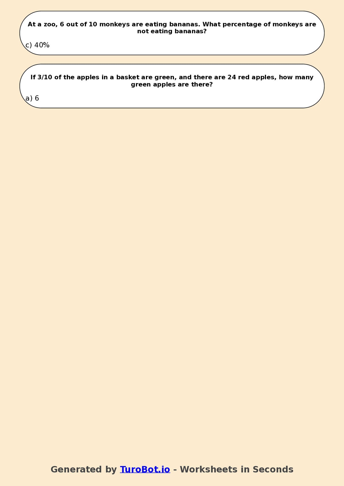 Year 5 Math Multiple Choice Worksheet – Fractions and Percentages Applications