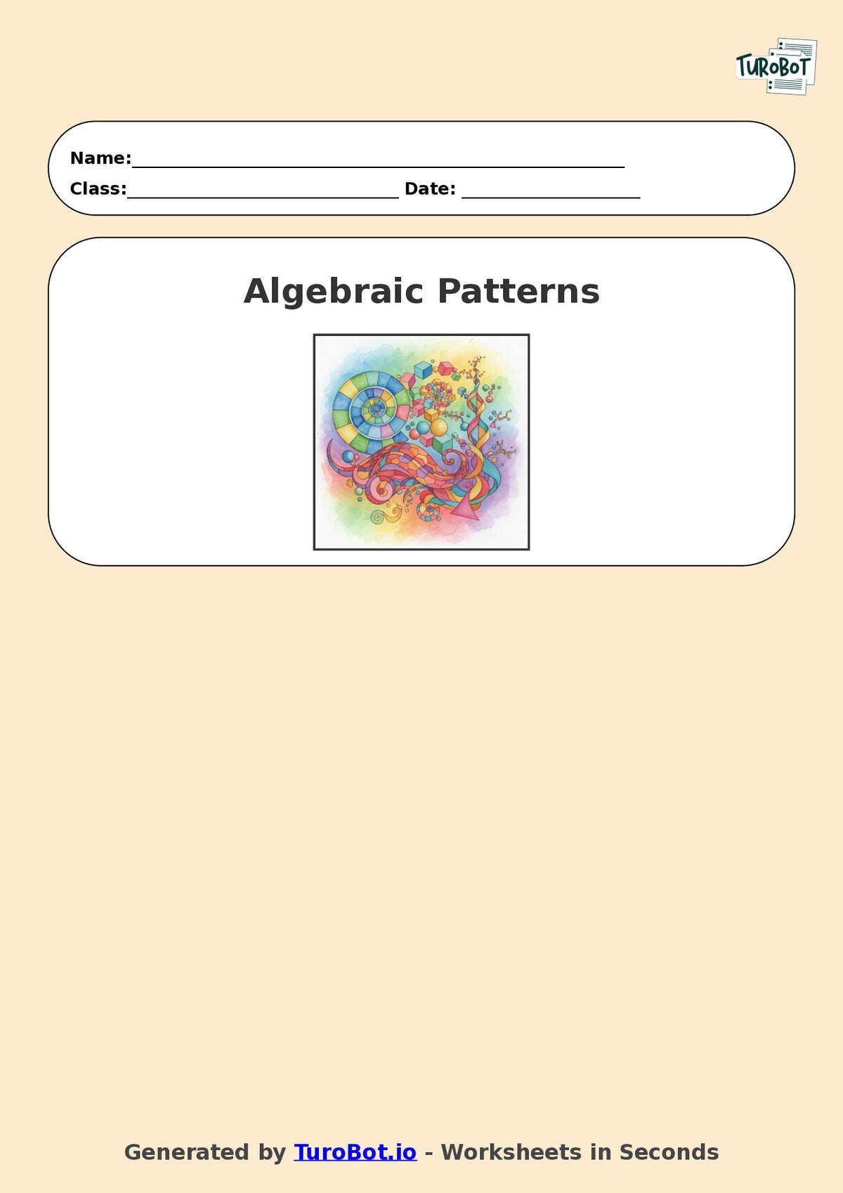 Year 8 Math Worksheet – Algebraic Patterns 2