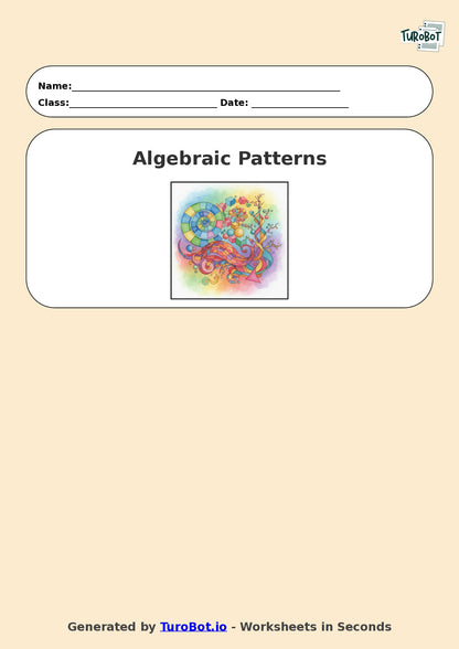 Year 8 Math Worksheet – Algebraic Patterns 2