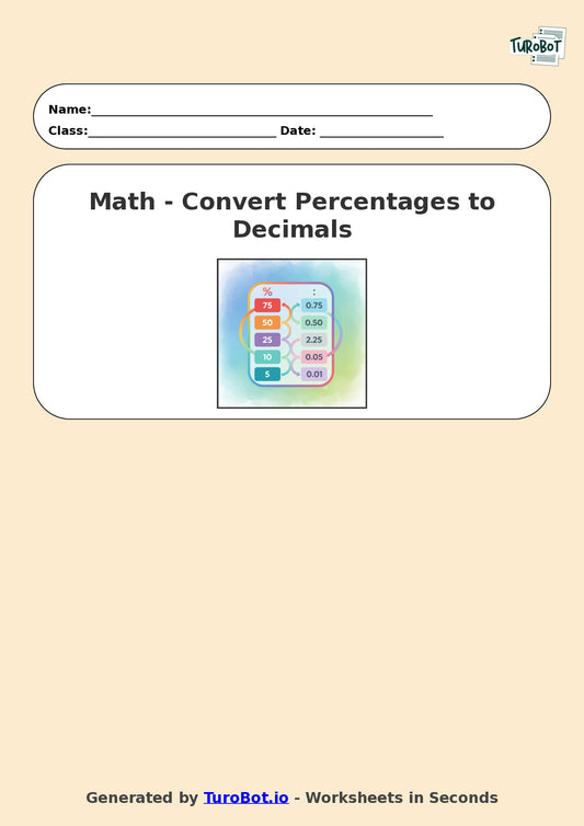 Year 6 Math Worksheet – Convert Percentages to Decimals 2