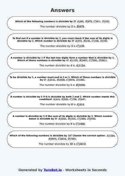 Year 6 Math Worksheet – Divisibility Tests