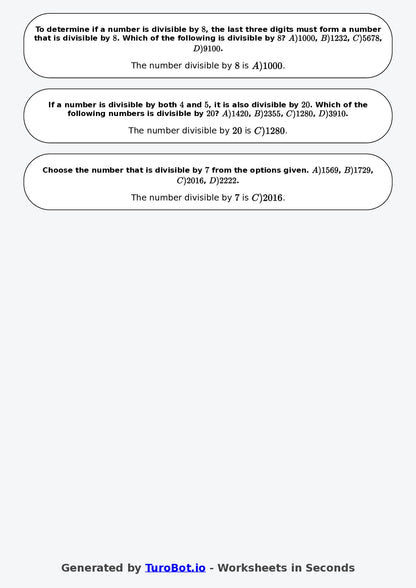 Year 6 Math Worksheet – Divisibility Tests