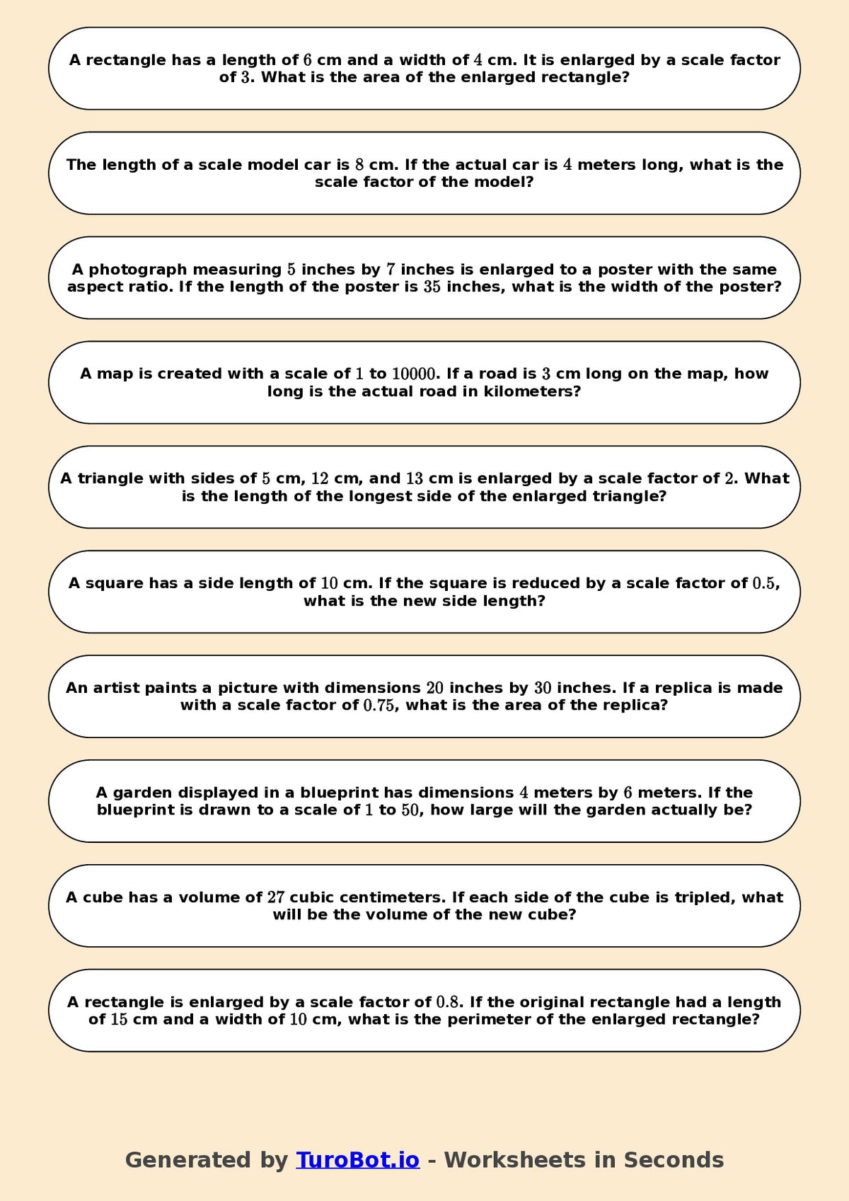 Year 8 Math Multiple Choice Worksheet – Enlargements and Scale Factors
