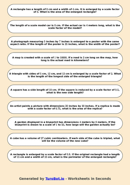 Year 8 Math Multiple Choice Worksheet – Enlargements and Scale Factors