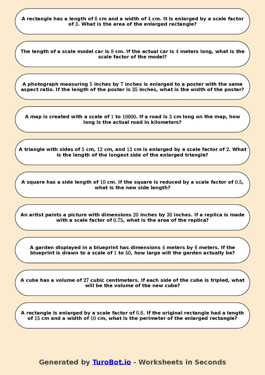 Year 8 Math Multiple Choice Worksheet – Enlargements and Scale Factors