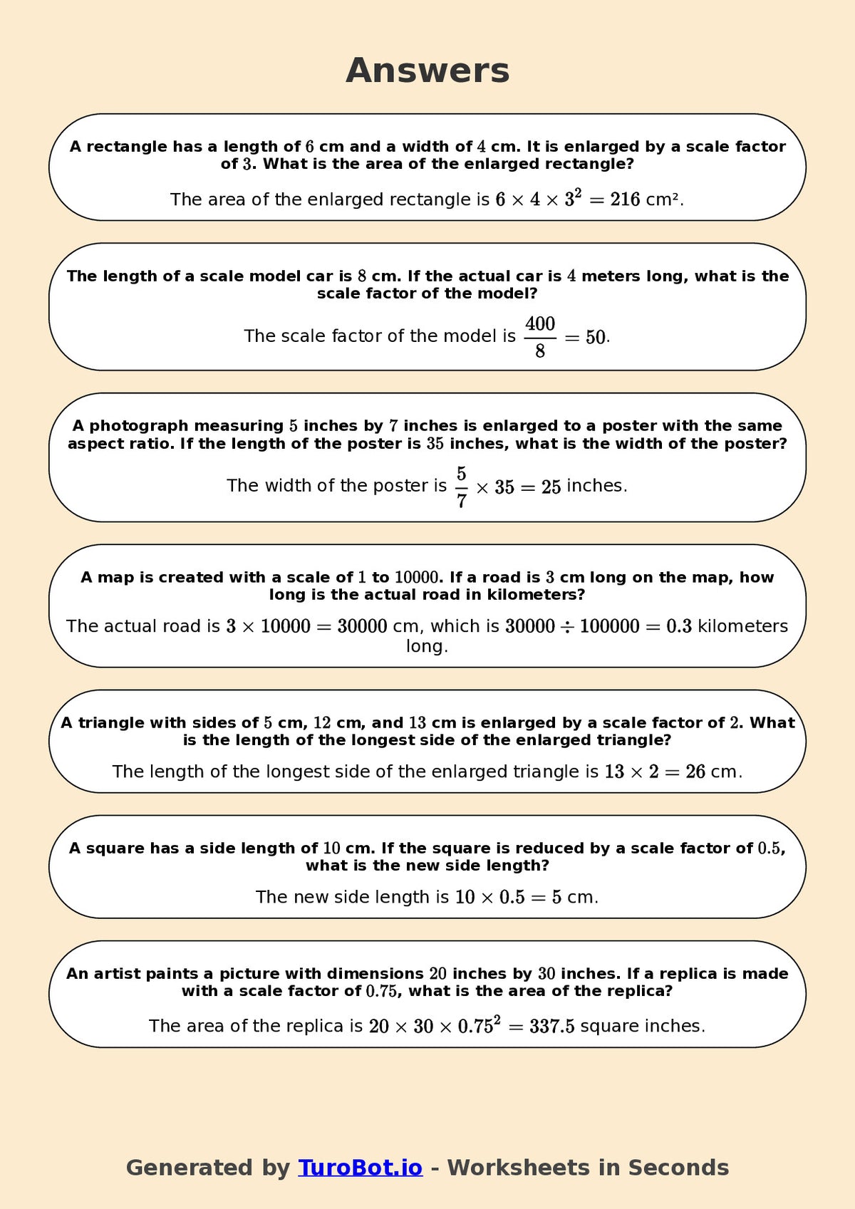 Year 8 Math Multiple Choice Worksheet – Enlargements and Scale Factors