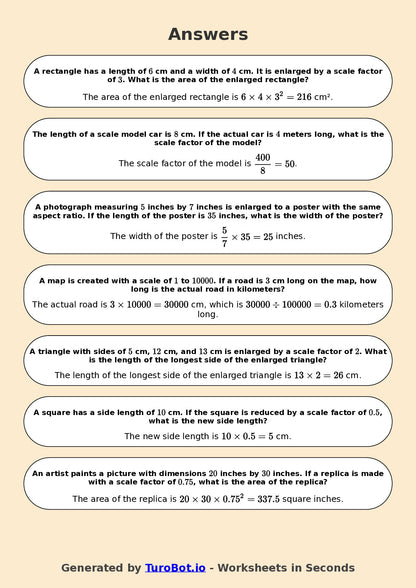 Year 8 Math Multiple Choice Worksheet – Enlargements and Scale Factors