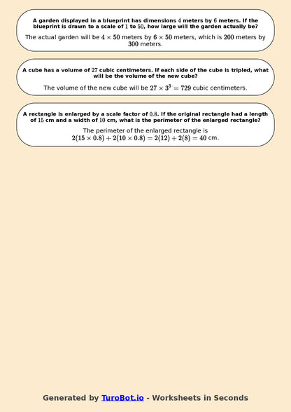 Year 8 Math Multiple Choice Worksheet – Enlargements and Scale Factors