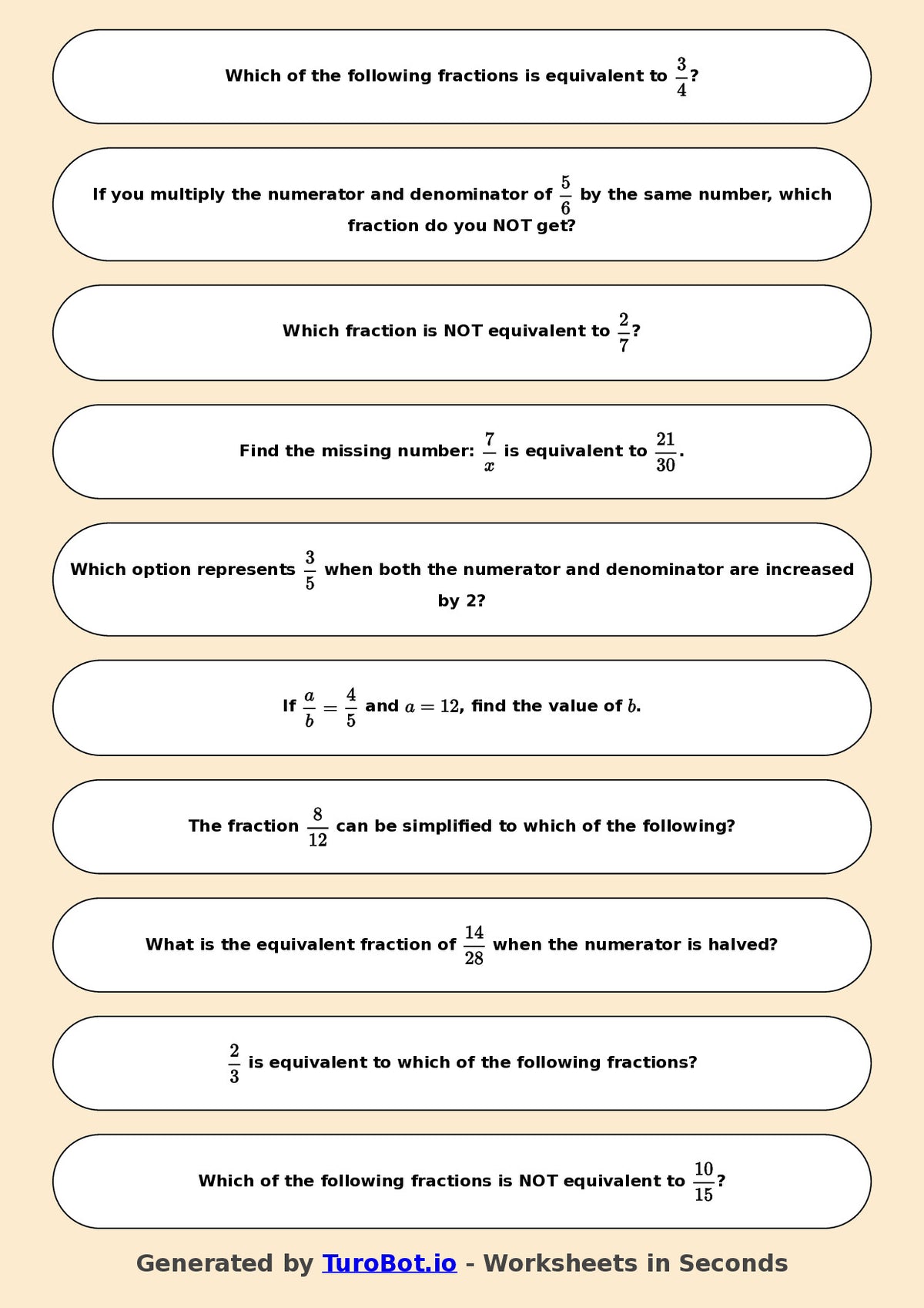 Year 6 Math Worksheet – Equivalent Fractions 2