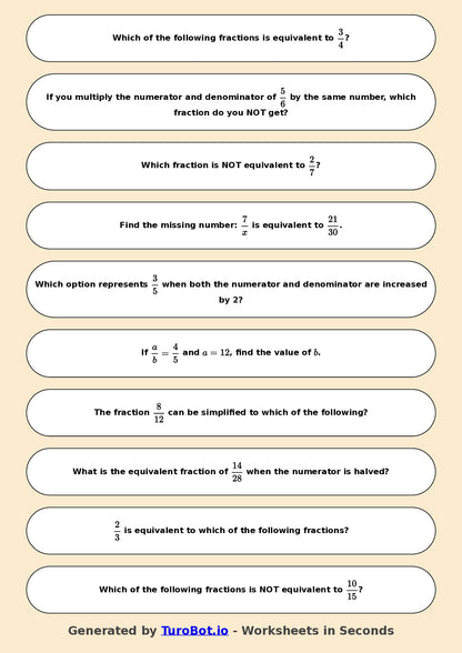 Year 6 Math Worksheet – Equivalent Fractions 2