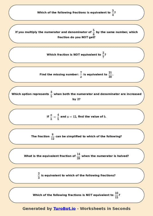 Year 6 Math Worksheet – Equivalent Fractions 2