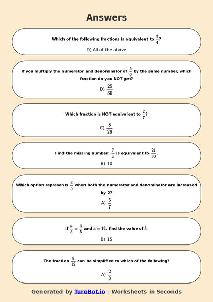 Year 6 Math Worksheet – Equivalent Fractions 2