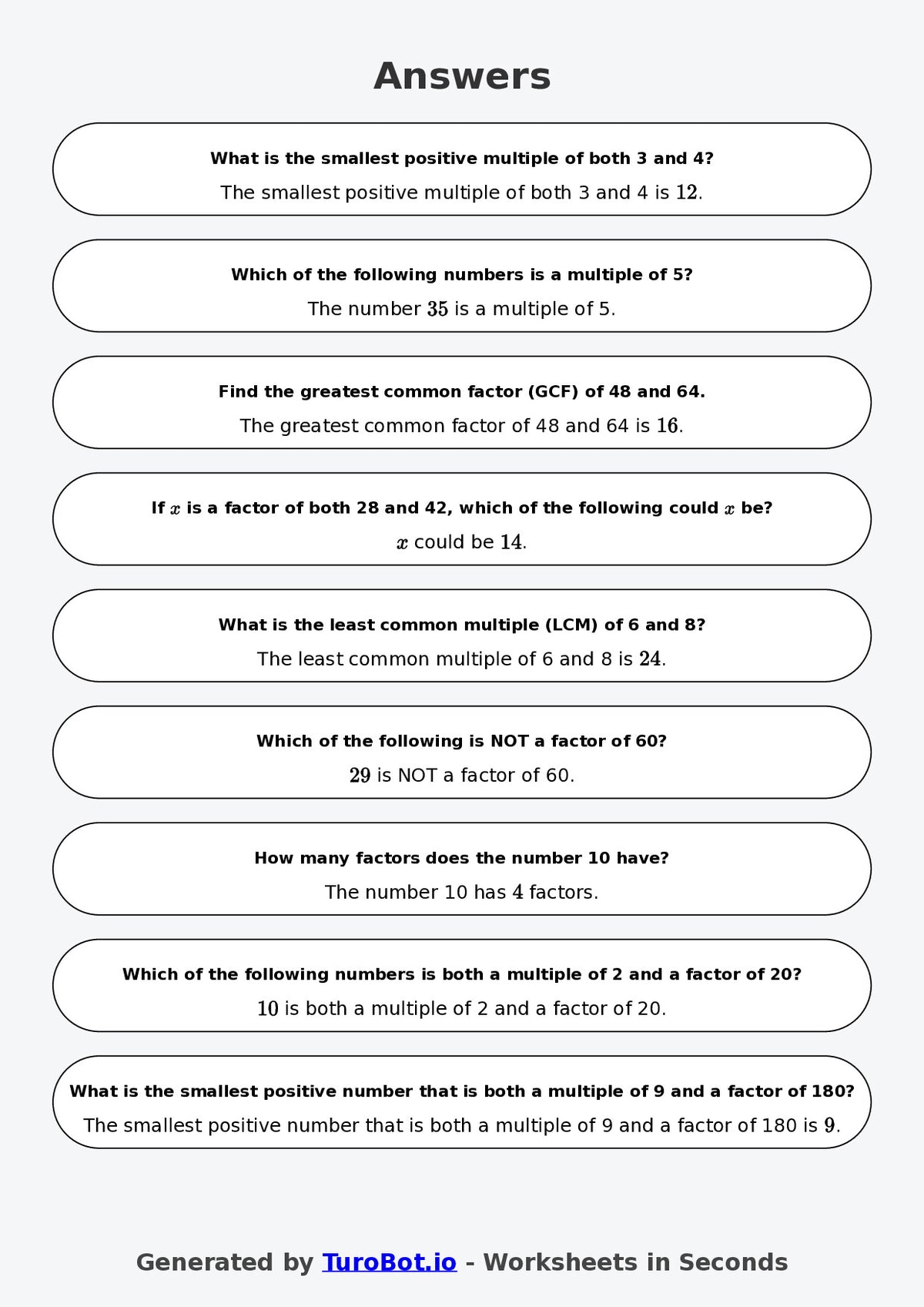 Year 6 Math Worksheet – Factors and Multiples