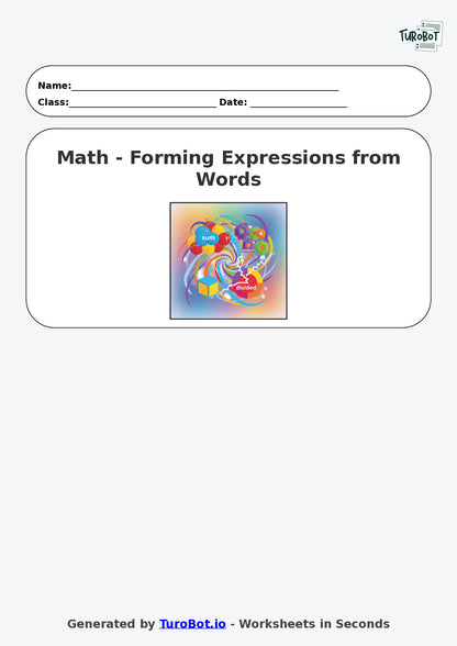 Year 6 Math Worksheet – Forming Expressions from Words