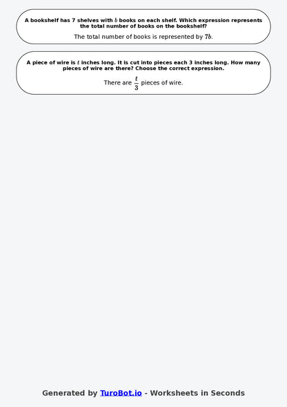 Year 6 Math Worksheet – Forming Expressions from Words