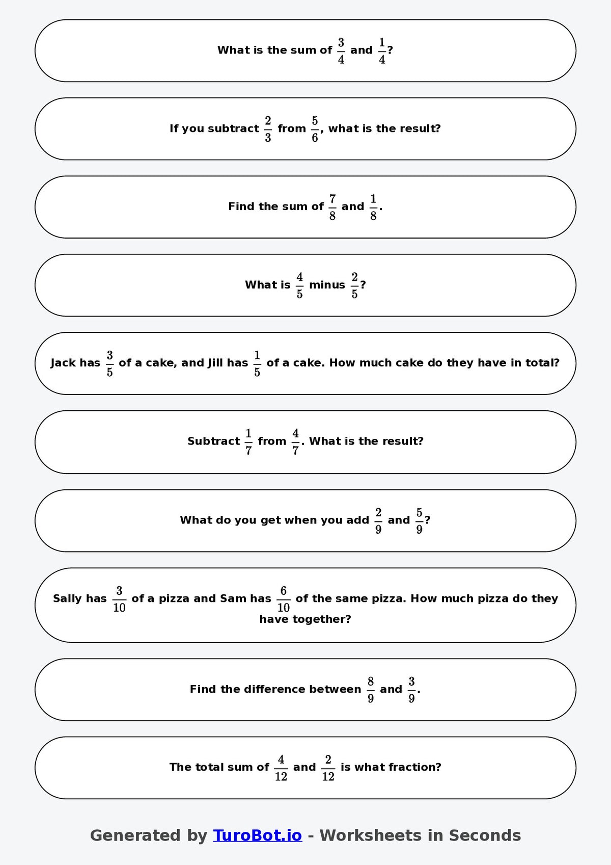Year 6 Math Worksheet – Fraction Operations - Add and Subtract