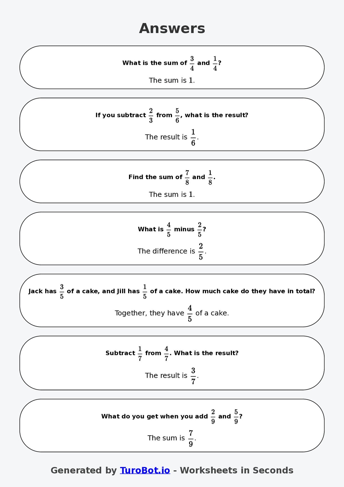 Year 6 Math Worksheet – Fraction Operations - Add and Subtract