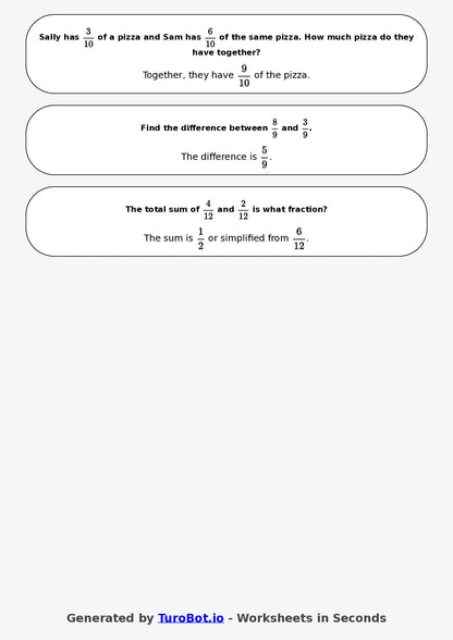 Year 6 Math Worksheet – Fraction Operations - Add and Subtract