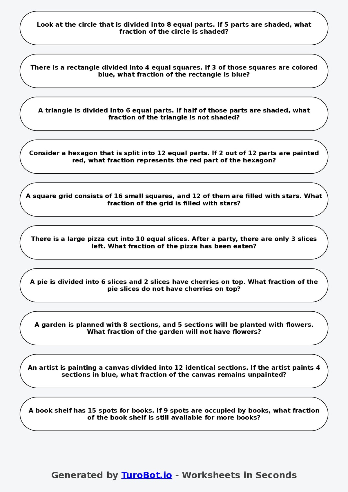 Year 6 Math Worksheet – Fractions of Shapes (Abstract)