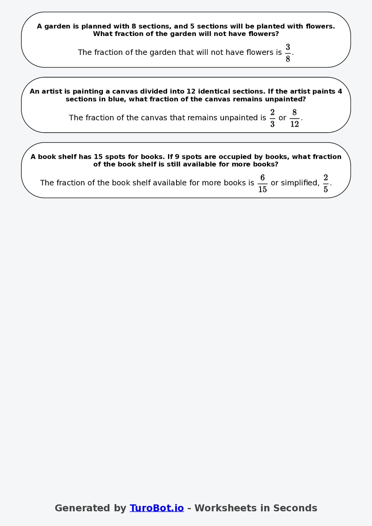 Year 6 Math Worksheet – Fractions of Shapes (Abstract)