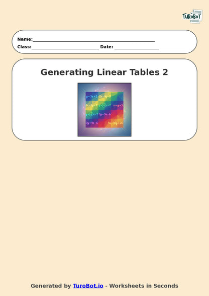 Year 9 Math Worksheet – Generating Linear Tables 2
