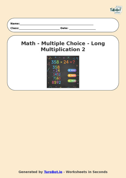 Year 6 Math Worksheet – Long Multiplication 2